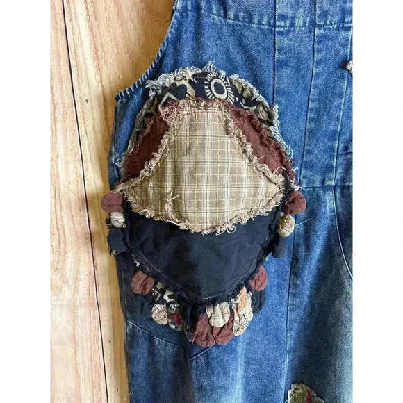 Blue Velvet Boutique Patchwork Oversized Overalls Women's Size S READ - Picture 6 of 11
